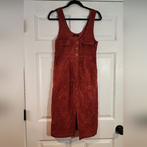 Cotre rust colored corduroy sleeveless dress Front Slit S